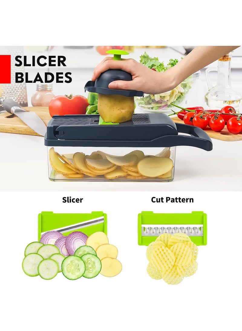 "قطاعة الخضار والبصل مبشرة احترافية متعددة الوظائف 16 في 1 - تتضمن 8 شفرات من الستانلس ستيل لتقطيع الخضار والبصل والفواكه بسهولة، تأتي مع حاوية تخزين وملحقات تنظيف، مثالية لتقطيع البطاطس شيبسي وإعداد الوجبات بأشكال مختلفة، أداة مطبخ محمولة باليد لتلبية جميع احتياجاتك في الطهي-مبشره وقطاعه بطاطس شبسي - تاتي باللوان متعددة - Image 2